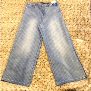 Pinstripe wide leg jeans with split hem